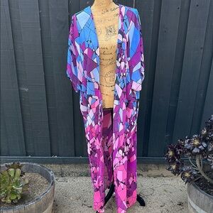 💜💙💜Drape cover-up stained glass design, purple blue duster cardigan